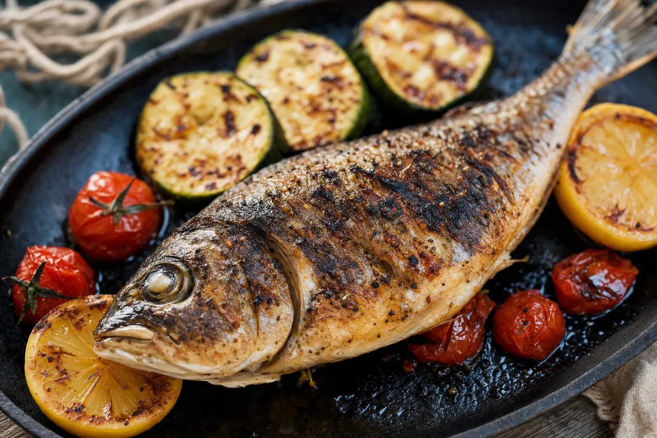Tomatoes, courgettes, aubergine and peppers on a wooden board in the kitchen